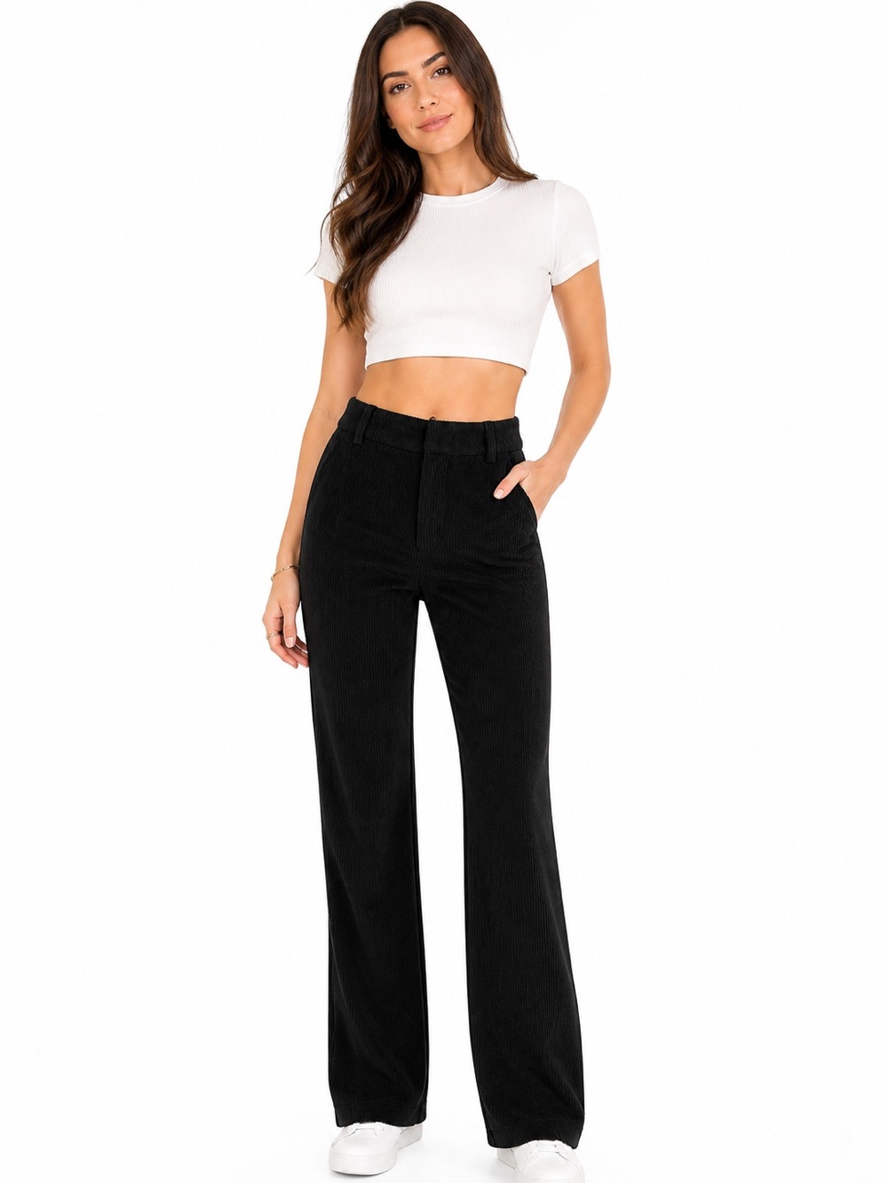 Halara Black Ribbed Corduroy-Style Pants  Zip Front NWT sz XS